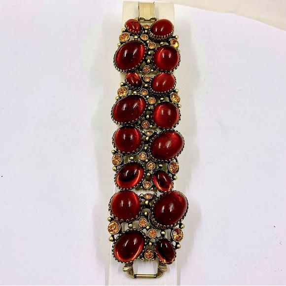 Vintage Mid-Century Chunky Faux Amber And Rhinestone Bracelet - Picture 1 of 4
